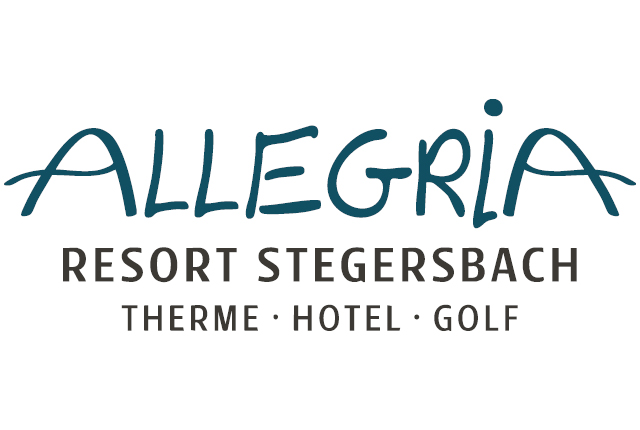 Logo des Allegria Resorts Stegersbach mit Schriftzug in blauer Farbe.
