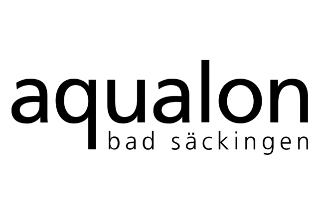 Aqualon-Logo in schwarzer Schrift auf weißem Hintergrund mit der Aufschrift "bad säckingen".